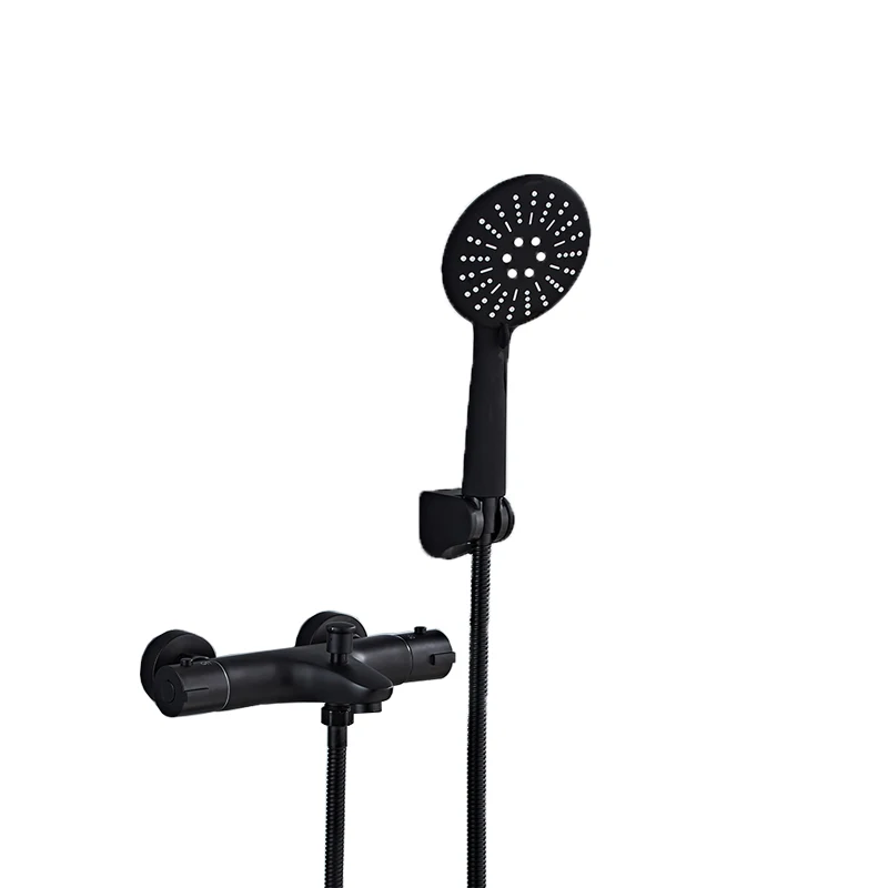 Thermostatic Tap A Черный Термостатический смеситель для душа, кран с двойной ручкой, смеситель для душа с постоянной температурой, Ручной смеситель для ванны, душевой набор с кронштейном - Цвет: Thermostatic Tap A