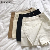 women shorts skirts solid high waist button up a line straight all match trousers students sweet casual korean style chic summer