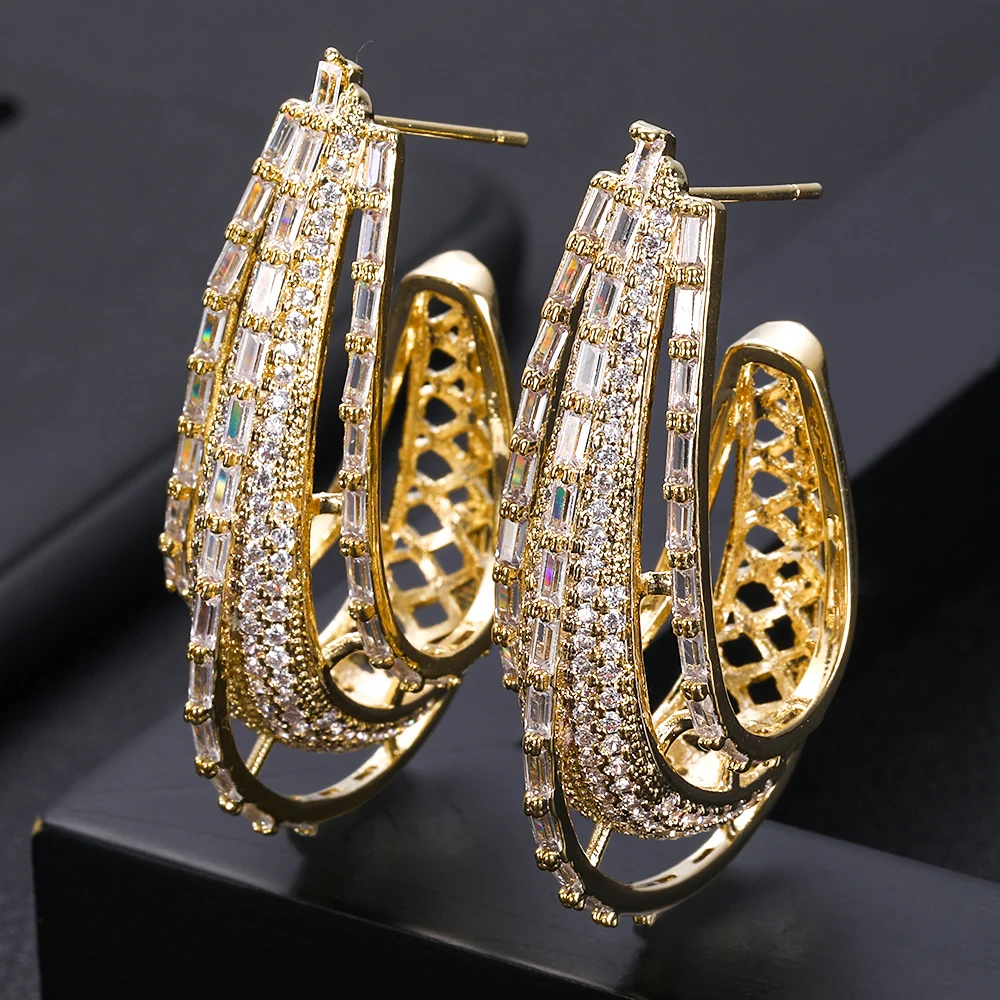 janeklly Luxury Link Chain Cubic Zircon Statement Big Hoop Earrings For Women Wedding DUBAI Bridal Round Circle Hoop Earrings 20