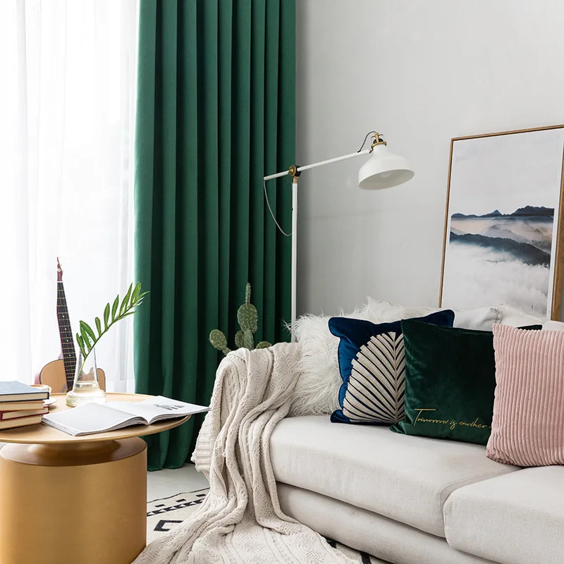 

Thick Malachite Green Curtains Silk Herringbone Brushed Shade Curtains for Living Room New European Style Currently Available