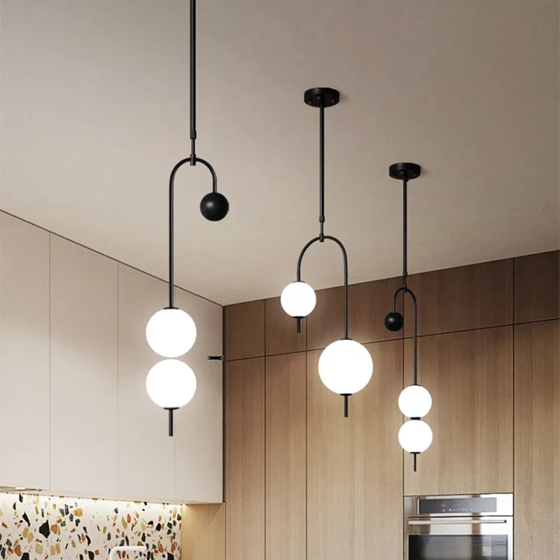 

Nordic metal chandelier Black Designer LED chandelier ball Bar Dining Room Restaurant Magic Bean Office Grape flush mount light