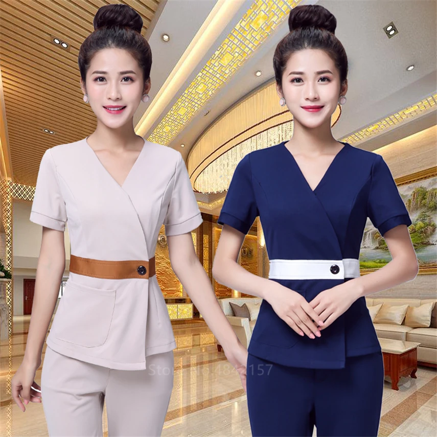 Женская спа-сауна Unifroms рабочая одежда Топ с коротким рукавом + брюки