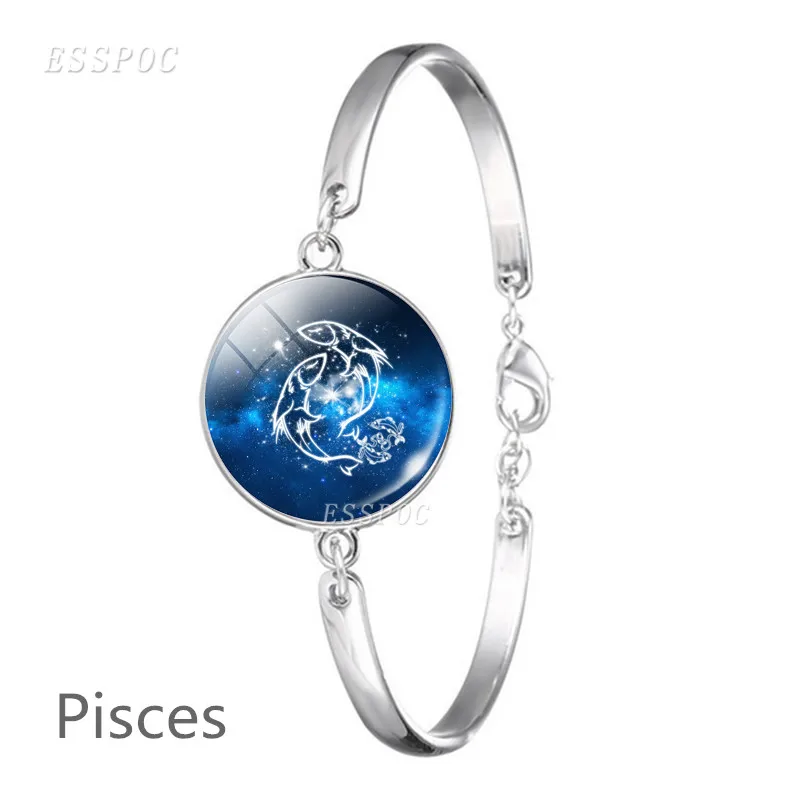 Pisces 12 Знак зодиака браслет цепочка, стекло, кабошон цепи браслет рыбы Овен, Телец созвездие близнецов ювелирные изделия для женщин подарок на день рождения - Окраска металла: Pisces