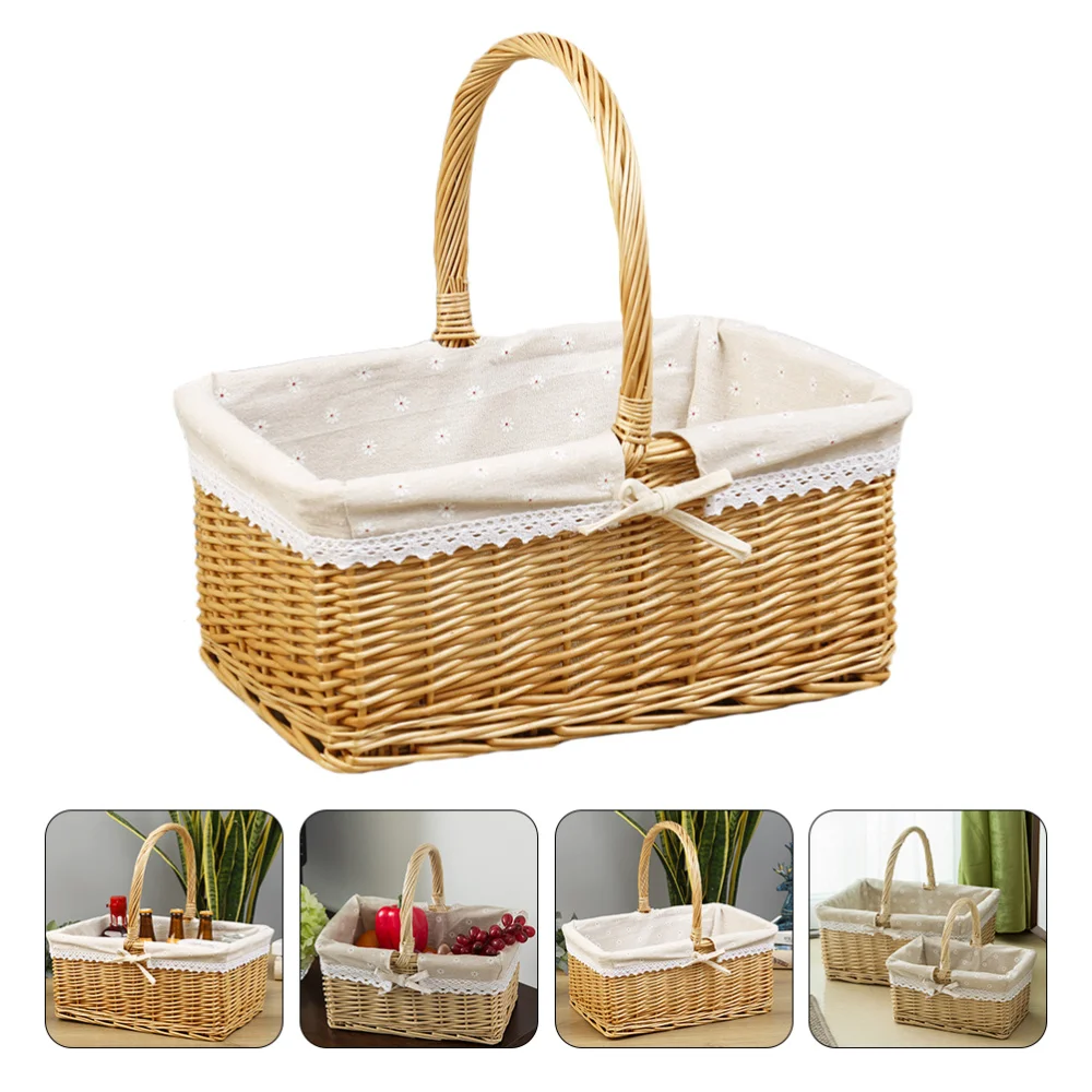 

1Pc Willow Weaving Basket Portable Outdoor Fruit Multi-purpose Storage Baskets
