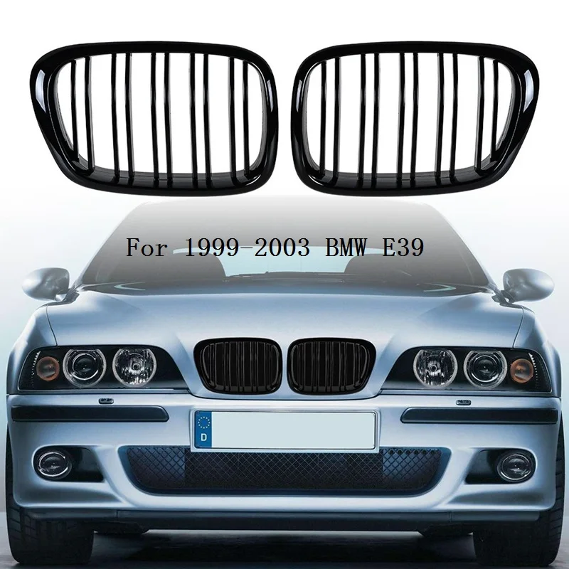 

Glossy Black Front Hood Kidney Grille Grill ABS Dual Line Compatible for BMW E39 5-Series 525 528 1999-2003 Front Bumper Grille