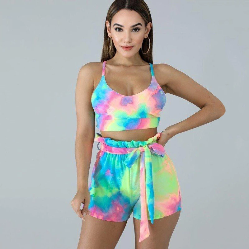 Fuedage летний пикантный комплект из двух предметов без рукавов с поясом и открытой