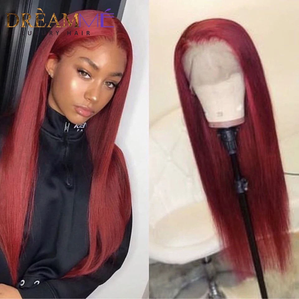 Прямые Красные кружевные передние парики из человеческих волос глубокая часть
