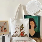 Женская Хлопковая Сумка-тоут с милым принтом в виде грибов, многоразовые холщовые дамские сумочки на ремне в стиле Kpop, Харадзюку