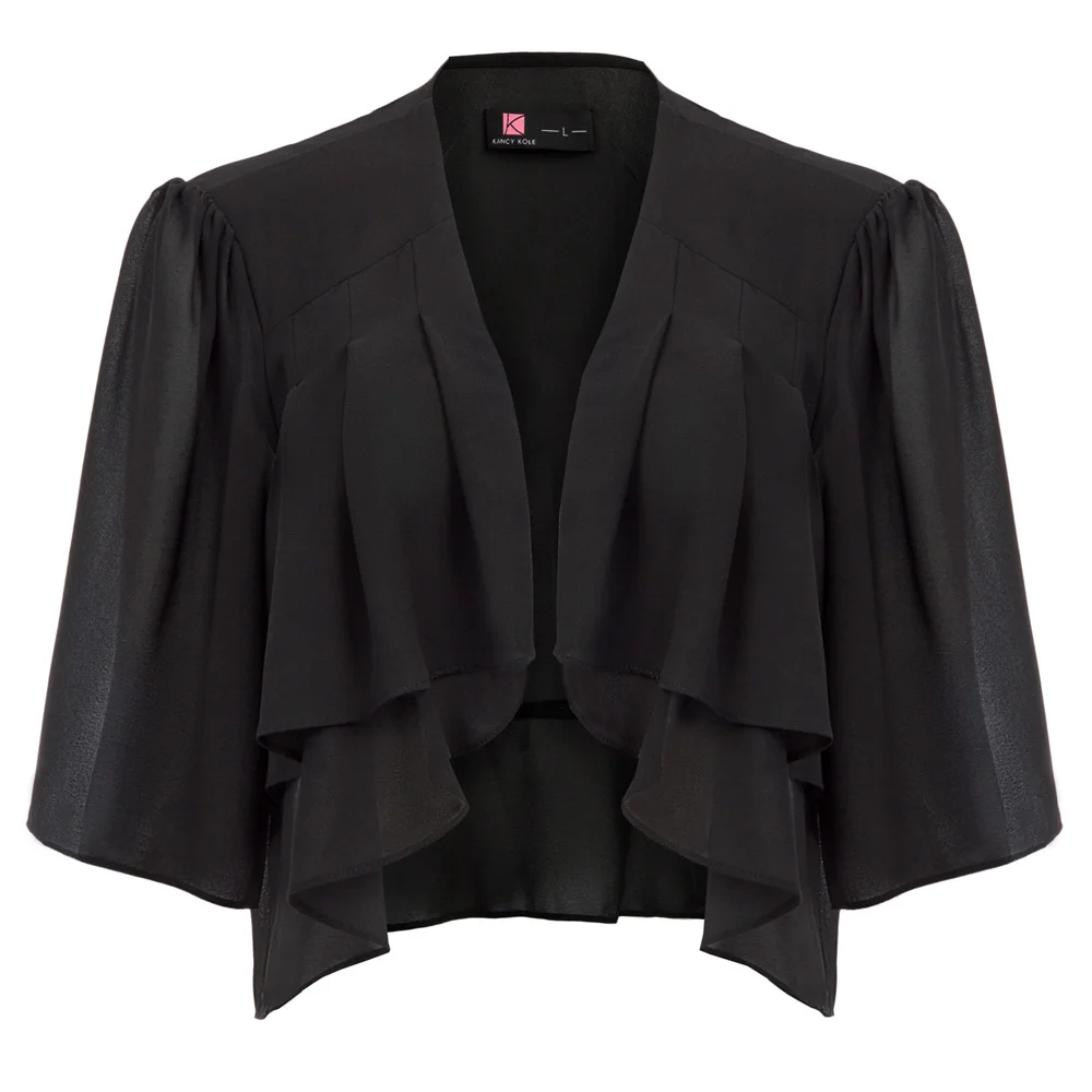

Womens Summer Lightweight 3/4 Sleeve Open Front Shrug Bolero Flared Cardigan