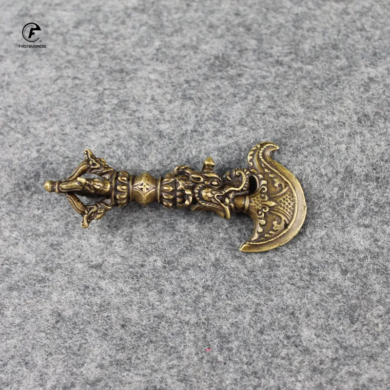 Медный Тибетский большой топор с головой дракона буддистский пестик украшения