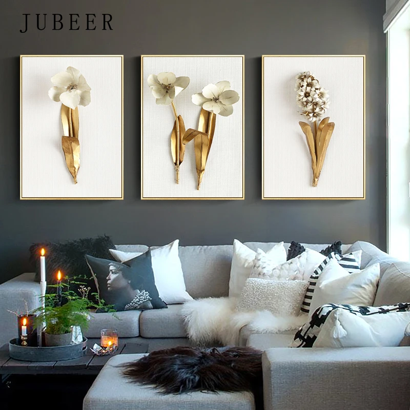 Золотой лист холст картина цветок Спайк на стене ВИНТАЖНЫЙ ПЛАКАТ простые