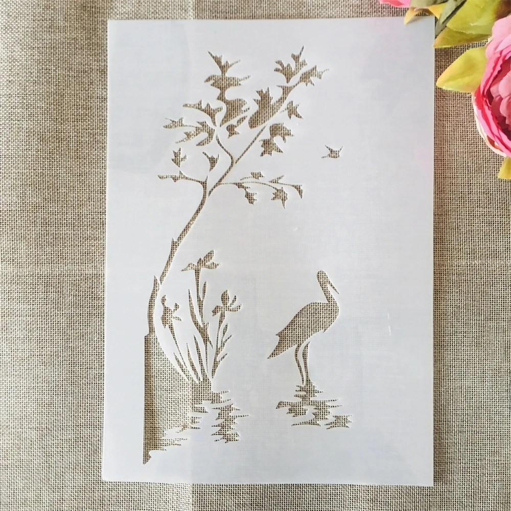 

A4 29cm Crane Lake Tree DIY Layering Stencils Wall Painting Scrapbook Coloring Embossing Album Decorative Template