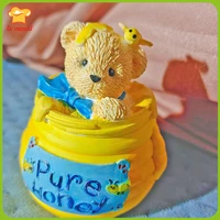 2022 new pure honey bear silicone mould resin clay tools 3d honey pot bear baptism fudge chocolate soap candle mold