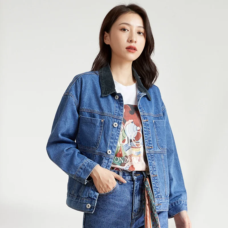 LEIJIJEANS новинка большой размер женская цвет совпадающий с отворотом свободная