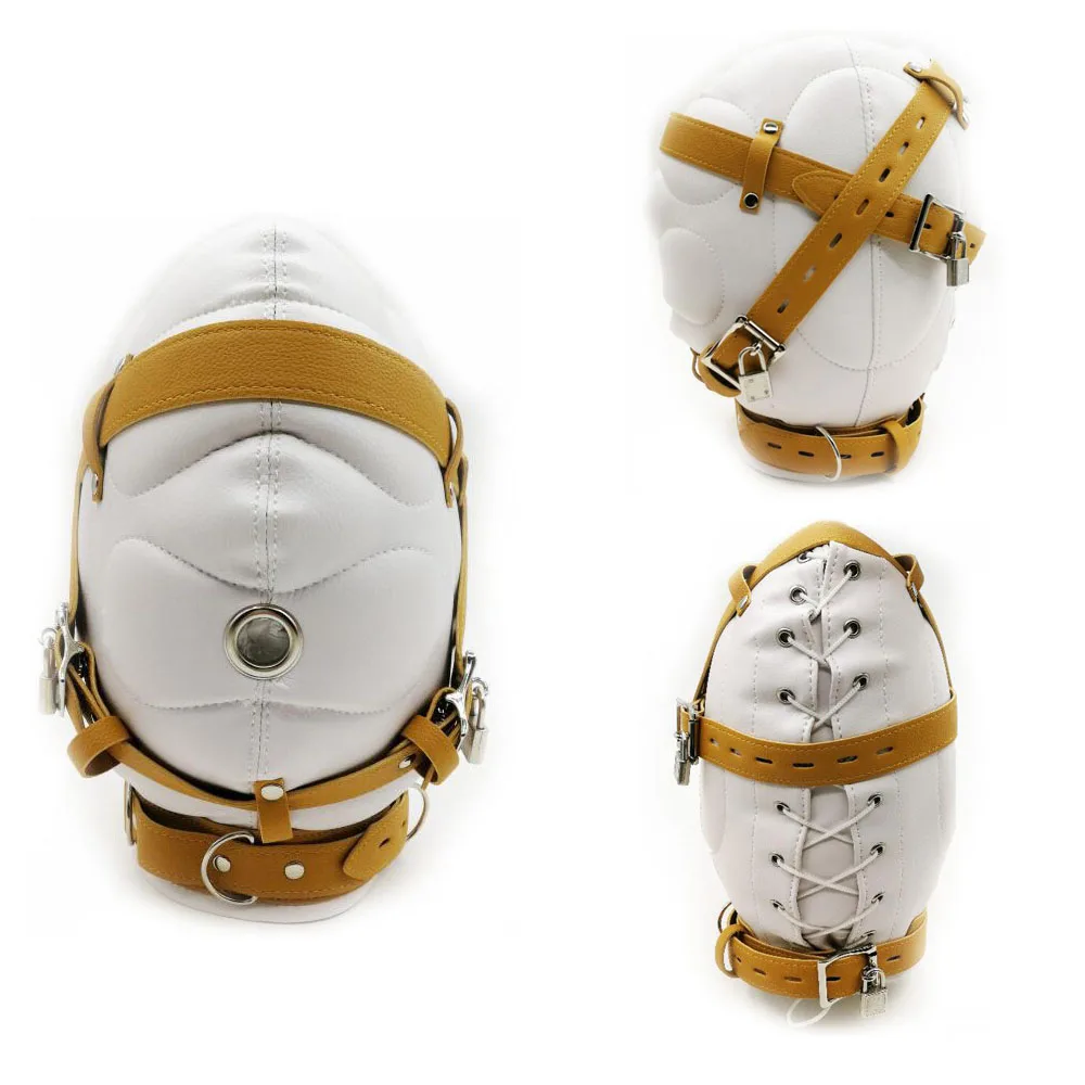 Закрытая кожаная маска-капюшон для мужчин и женщин сексуальный фетиш БДСМ бандаж