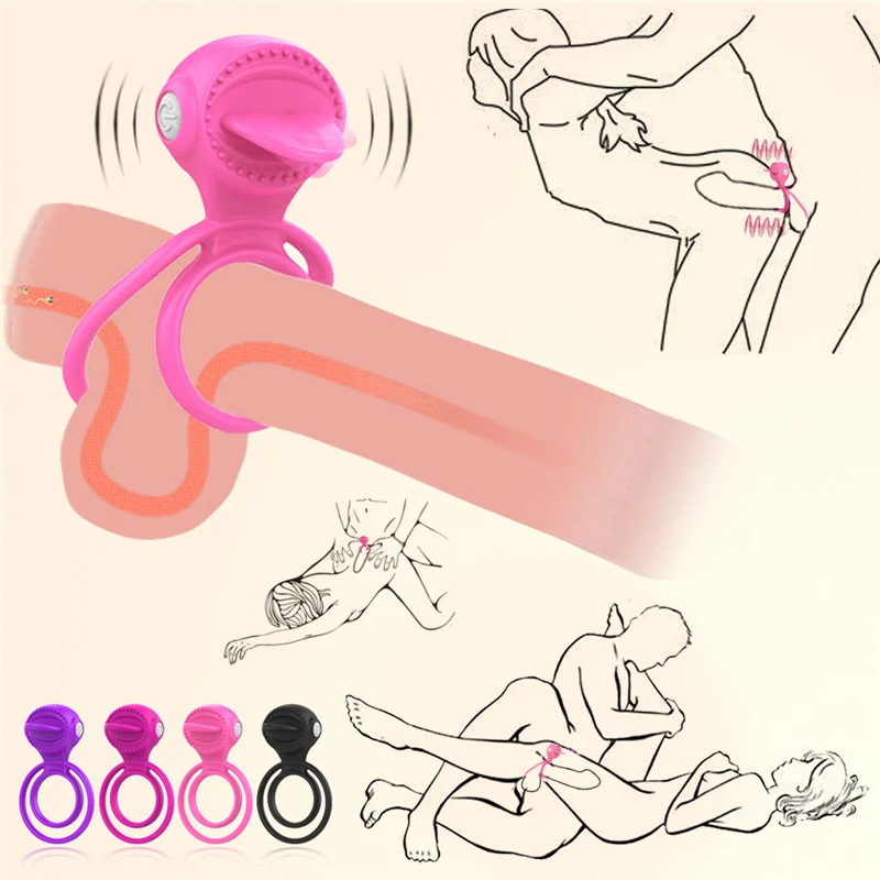 Кольцо для пениса, интенсивная стимуляция клитора, силиконовый вибратор для языка, секс-игрушки для пар, товары для взрослых, задержка эякул...