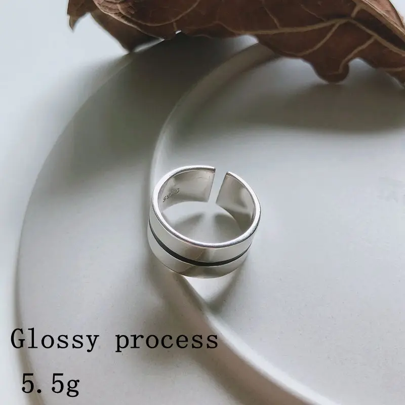 LouLeur Real 925 Silver Sterling Rings Minimalist Line High Quality Wide Ring for Women Casual Office Party Ring Fashion Jewelry