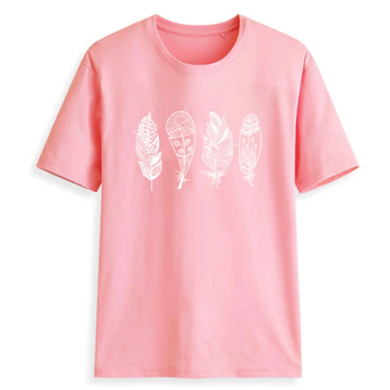 Фото Женская летняя футболка с принтом перьев Повседневная коротким рукавом женская