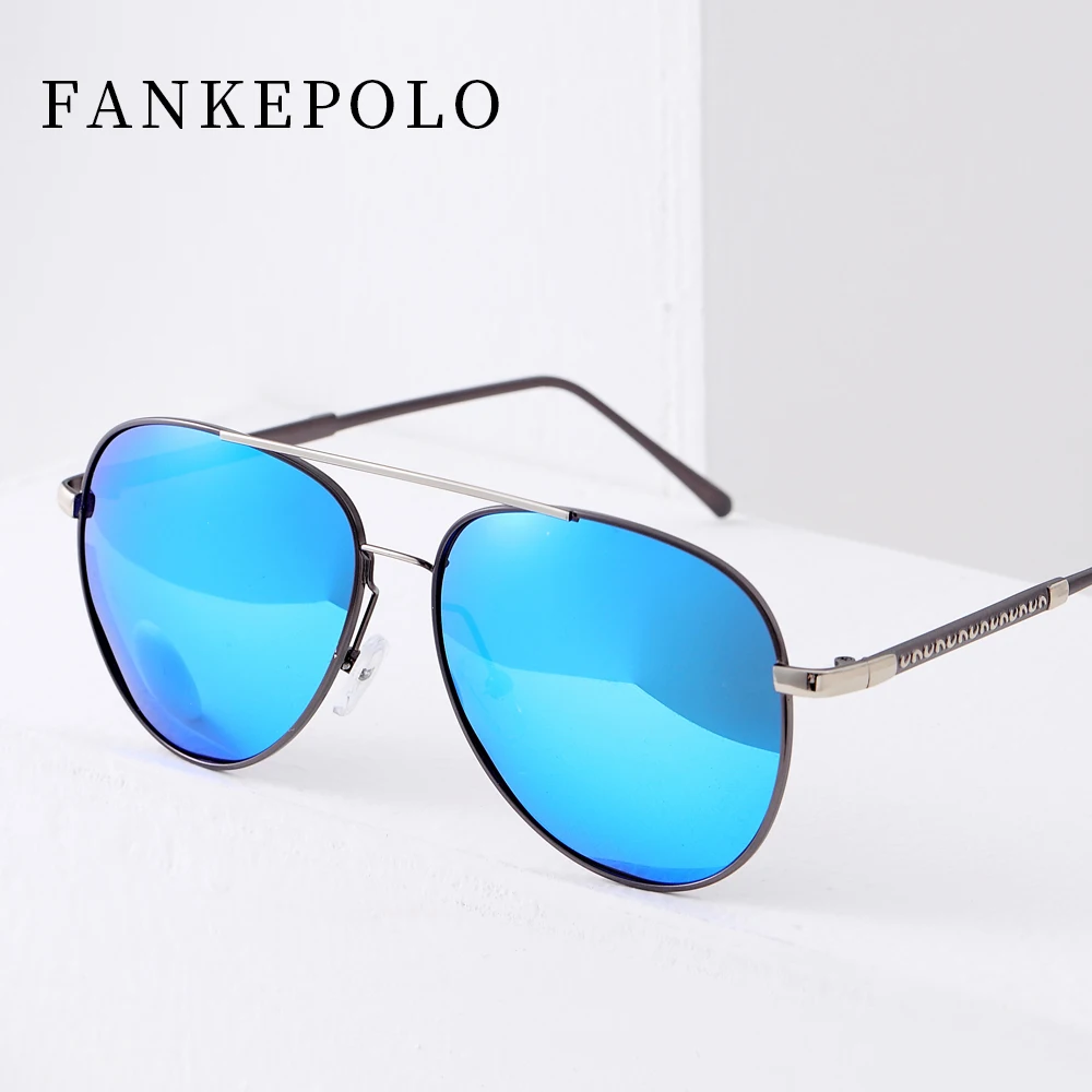 FANKEPOLO мужские ретро модные очки uv400 поляризованные солнцезащитные очки Брендовые дизайнерские J металлические солнцезащитные очки черные солнцезащитные очки HD shadow - Цвет линз: blue