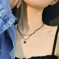new fashion personality black double layer geometric round pendant necklace female temperament exquisite clavicle chain