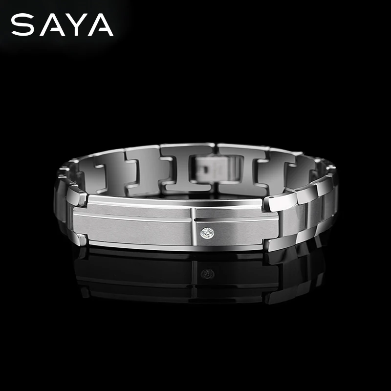 Tungsten Carbide Bracelets, Stylish Link Chain with CZ Stones Brushed Finishing, Length 19.5CM, Free Shipping, Customized