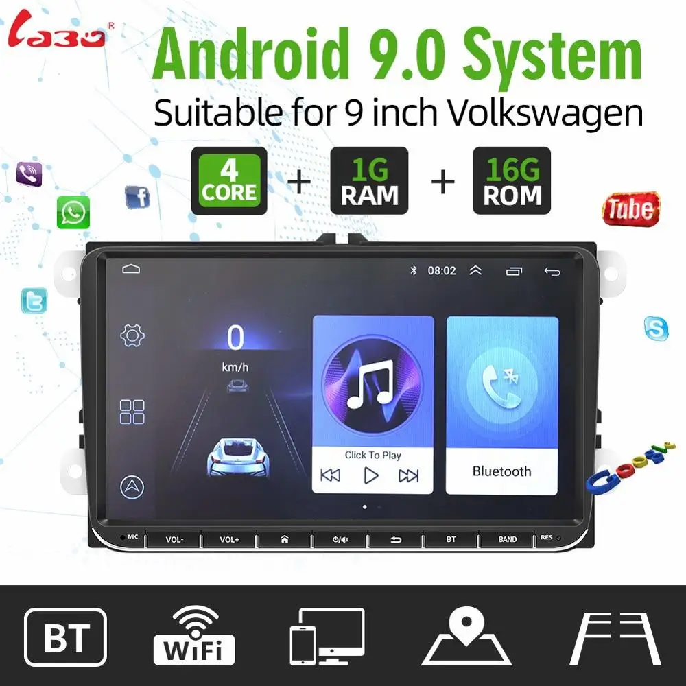 

9 inch Android 9.0 car stereo radio GPS navigation multimedia player with Bluetooth, WIFI, HD video mobile internet mp5 player