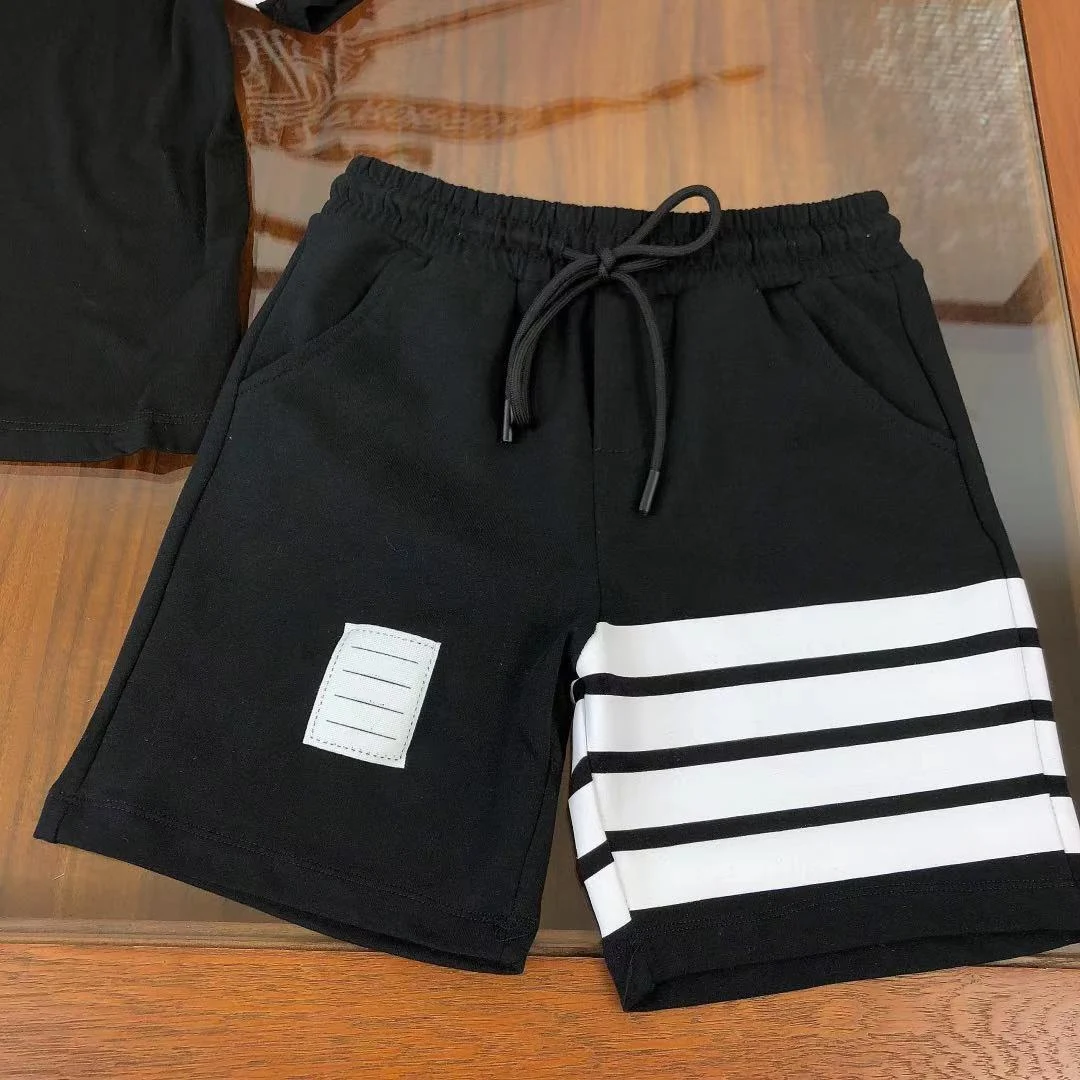 

Child Brand Clothing New 2021Casual Sets Boy Short sleeve T-shirt Baby boy Striped Shorts Student outfit 2-Piece Set 3Y-14Y