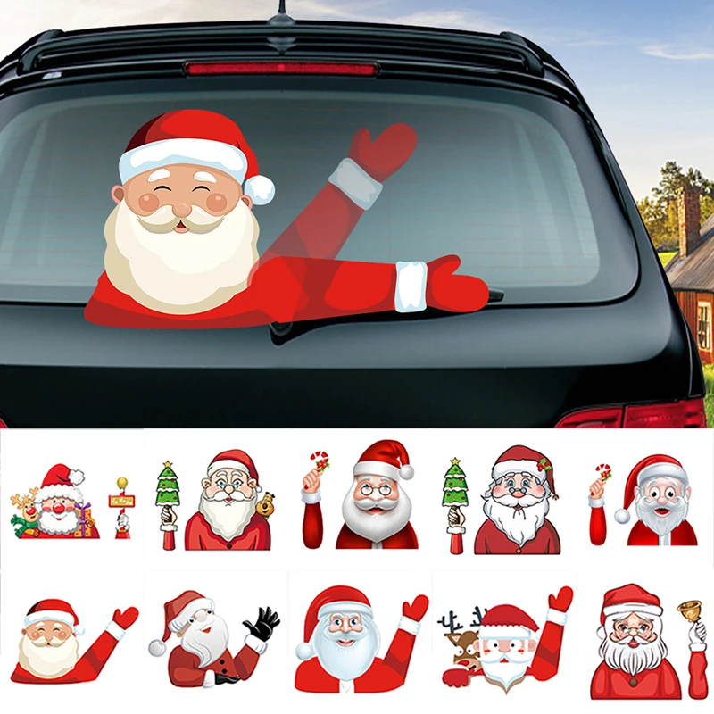 

Santa Claus Snowman & Elk Christmas Festive Decoration Car Stickers Funny Cartoon Waving Arm Rear Windshield Window Wiper Decals