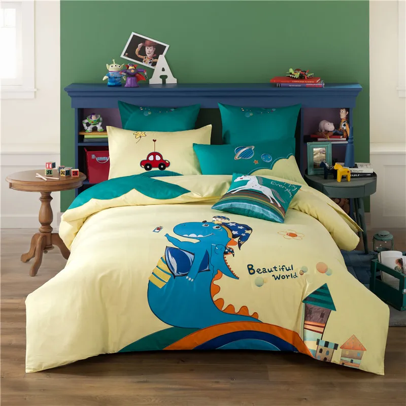 

Children's bedding four piece set upper and lower bed cotton cartoon boy dinosaur quilt cover sheet home textile