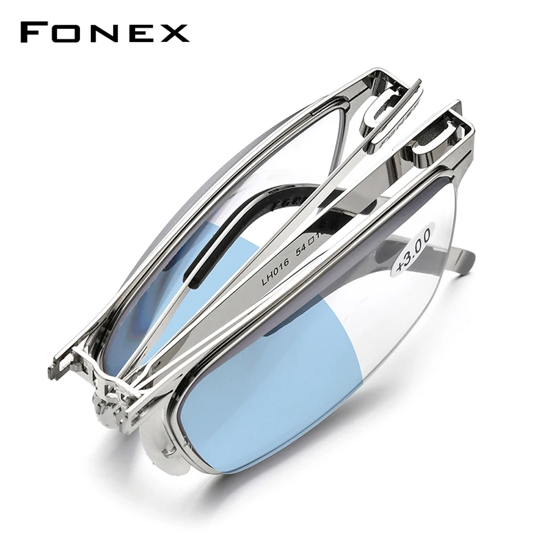 

FONEX Photochromic Blue Folding Hyperopia Reading Glasses Men Women Portable Screwless Anti Blue Light Reader Eyeglass LH016