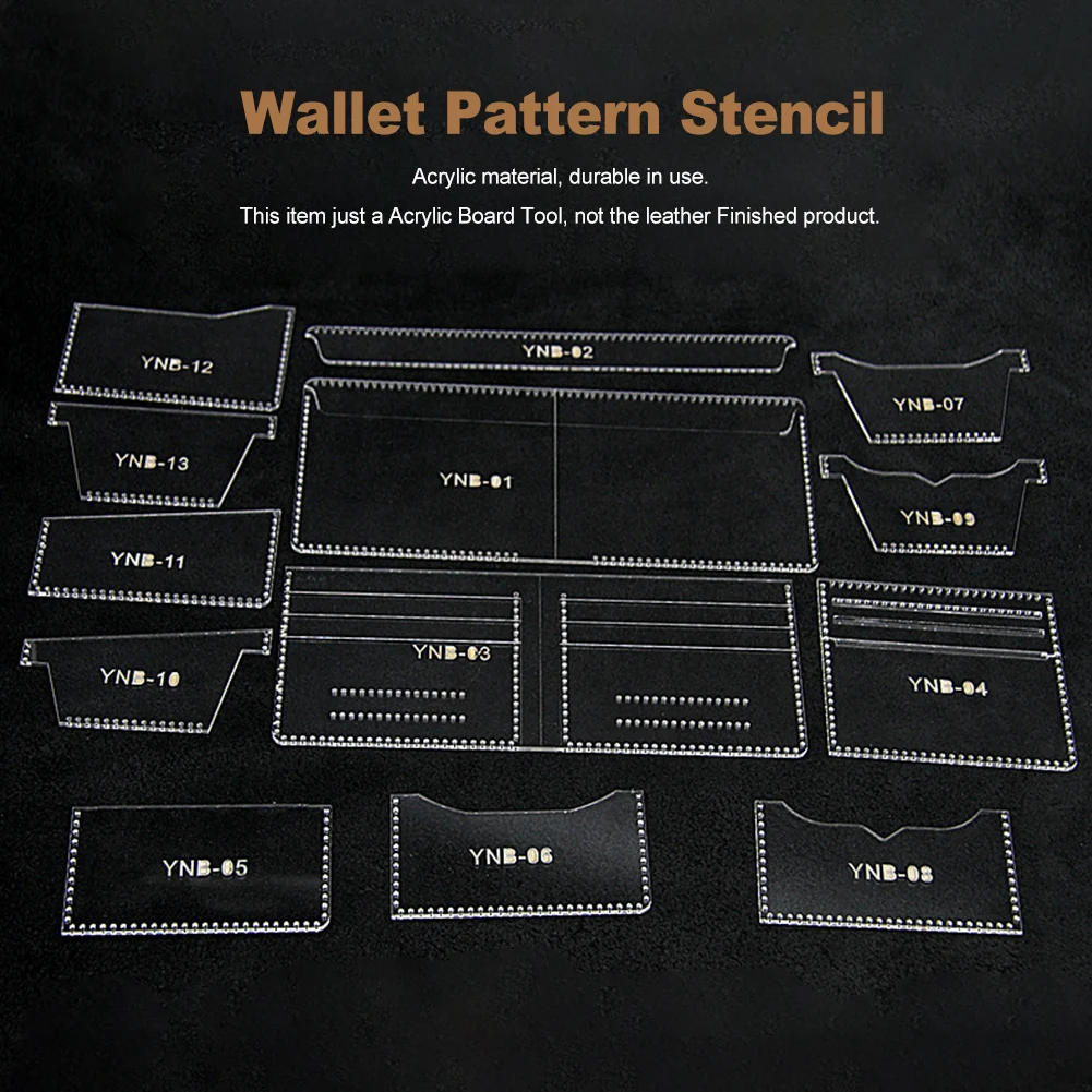 

Durable Gift Clear Acrylic DIY Home Wallet Pattern Stencil Template Set Tool Easy Use Reusable Hand Appliance Leather Craft