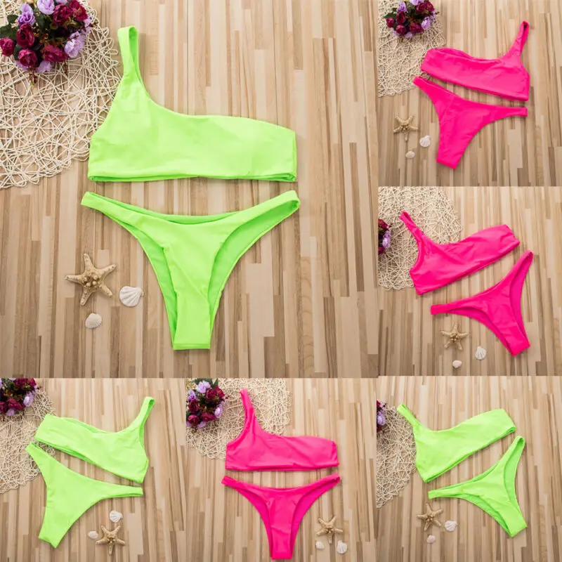 Комплект бикини с высокой талией женский купальный костюм на одно плечо летний