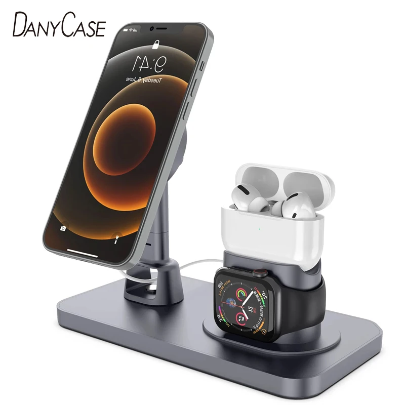 

3 in 1 Desktop Charging Dock Station For iPhone 12 Pro/12 Pro Max Apple Watch Stand For AirPods Pro 1/2 Magnetic Charger Stand