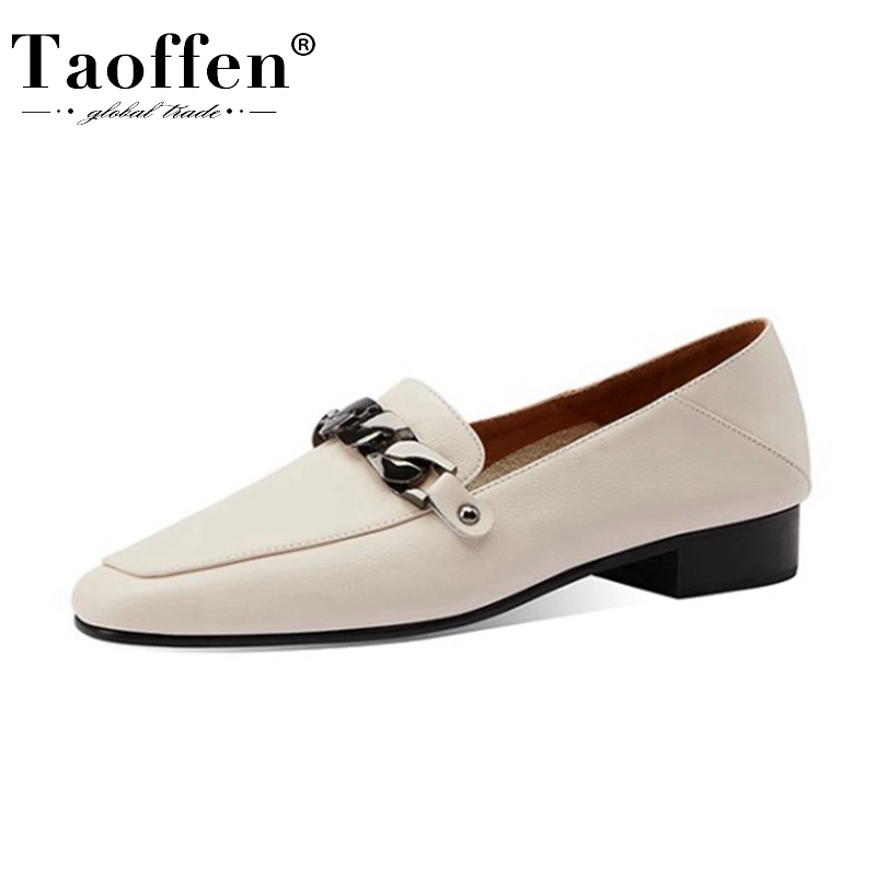 

Taoffen New Women Pumps Genuine Leather Metal Chain Women Shoes Fashion Classic Party Shoes Women Footwear Size 33-40