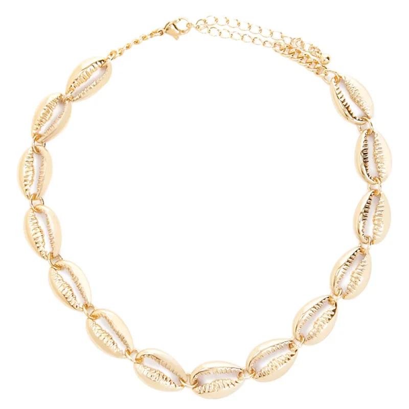 Женское летнее пляжное ожерелье чокер из металлической ракушки золотистая