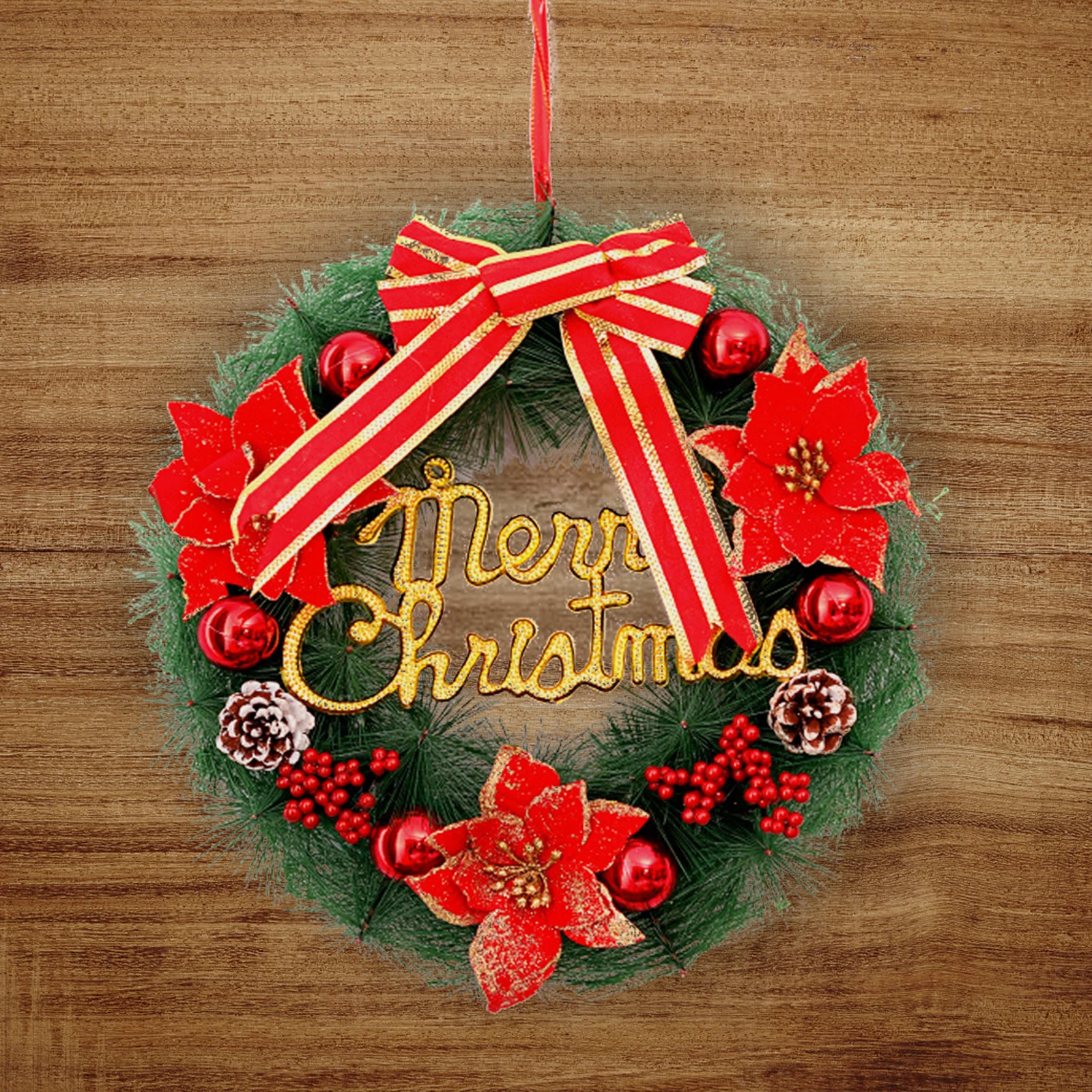 

Рождественская Декоративная гирлянда, имитация цветка сосны, игольчатый венок, праздничное украшение для дома, двери, подвесное украшение