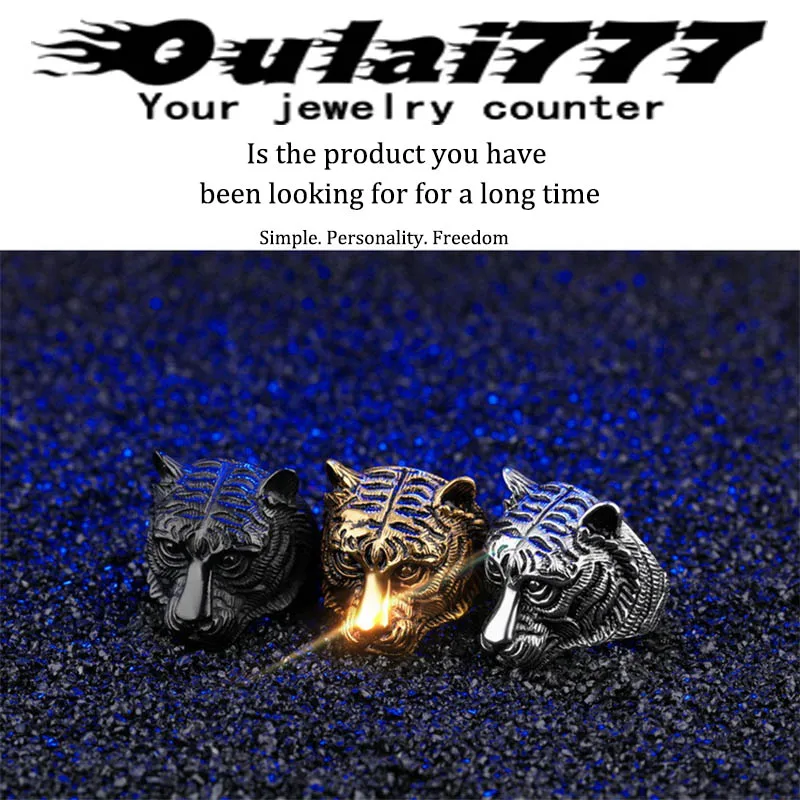 Oulai777 мужские кольца мужские silve черные Большие кольца золотые Панк мужские Изящные широкие кольца из нержавеющей стали Тигр, аксессуары индивидуальность