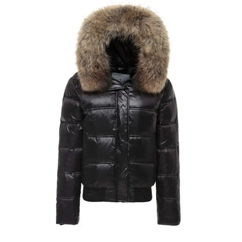 2021 winter women's real raccoon fur collar white duck down hooded jacket short coat female slim casual down jacket