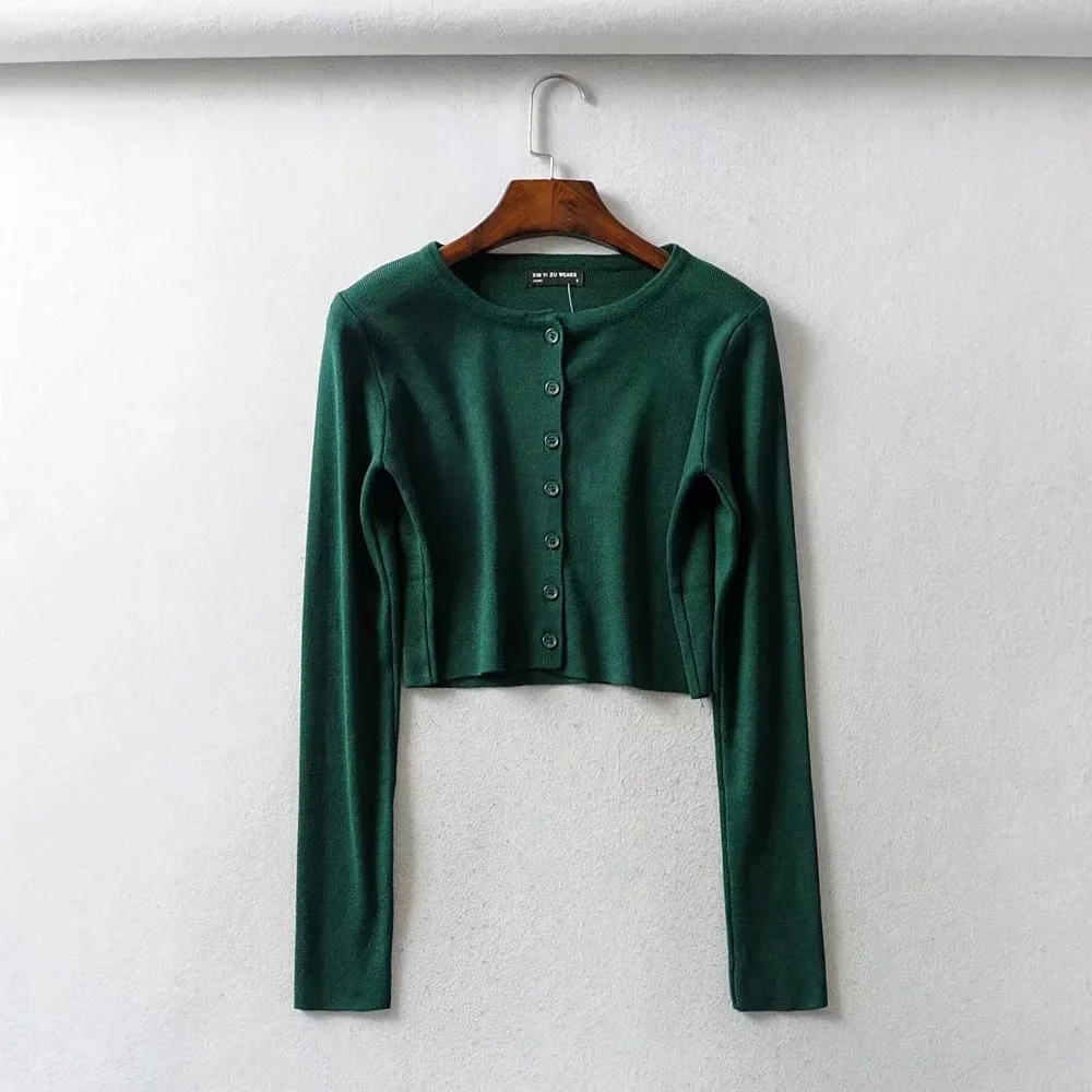 

New Vintage O-neck Long Sleeve Cardigan T-shirt Woman Slim Fit t shirt tight tee Retro Tops