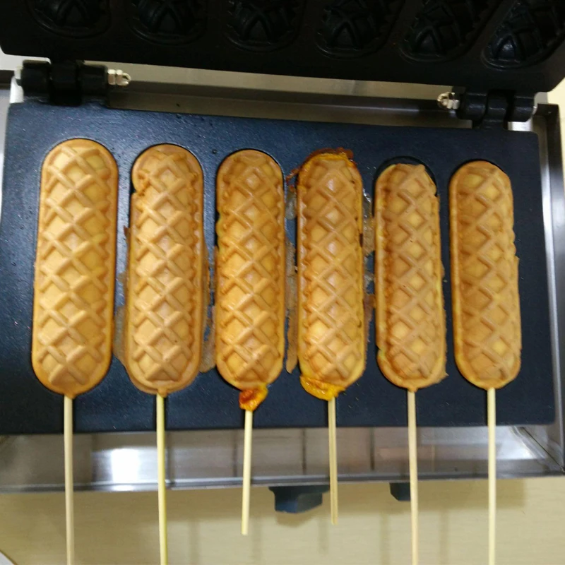 

110V 220V Commercial Electric French Muffin Machine Non-stick 6pcs Hot Dog Corn Shape Lolly Wafer Waffle Stick Makers EU/BS/AU