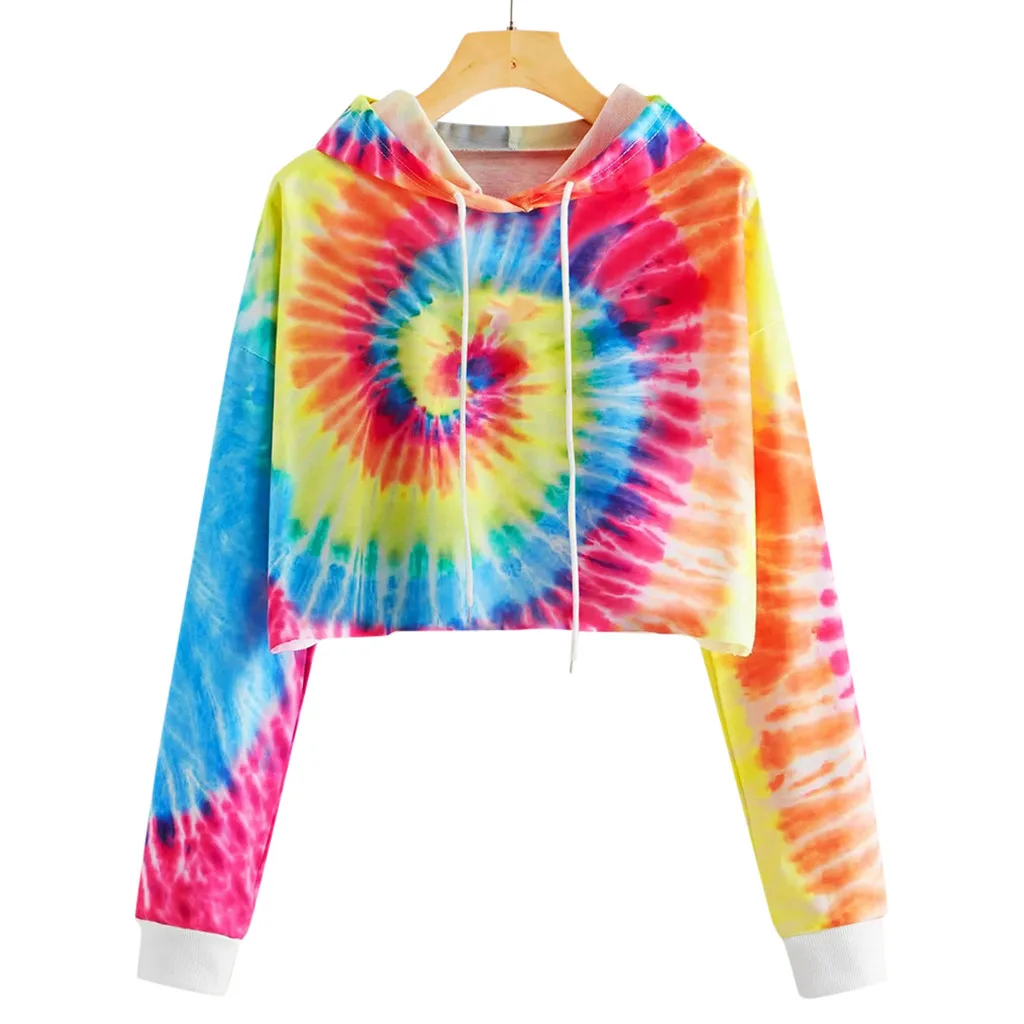 

Women Tie-dye Cropped Hoodies Sweatshirt Streetwear Women Casual Hooded Hoodie Top Long Sleeve