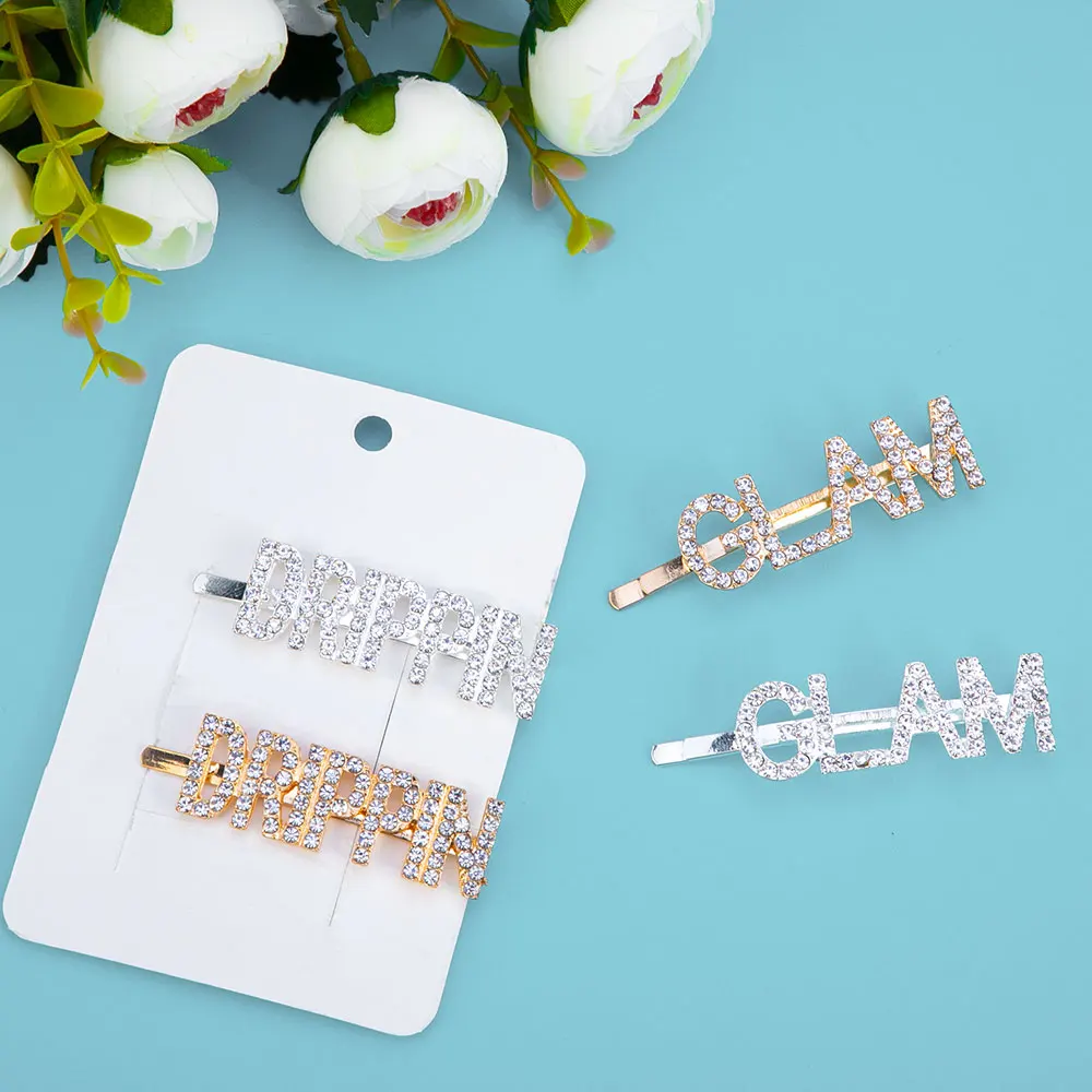 Лидер продаж 2 шт./компл. блестящие заколки для волос с буквами женщин BB стразы