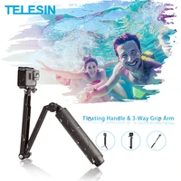 telesin waterproof selfie stick floating hand grip 3 way grip arm monopod pole tripod for gopro 9 xiao yi sjcam osmo action