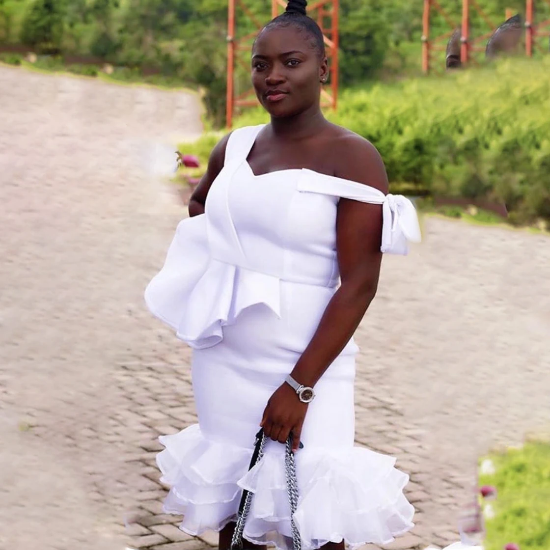 Женские облегающие платья вечерние с оборками из тюля тонкие белые модные