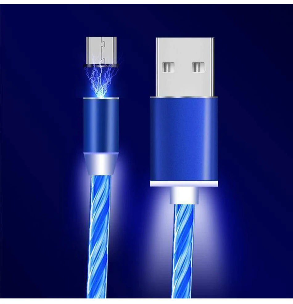 2 м светодиодный светящийся поток данных USB зарядное устройство Тип C/Micro USB/8 контактный кабель для зарядки для iPhone X samsung Galaxy Note зарядный провод шнур