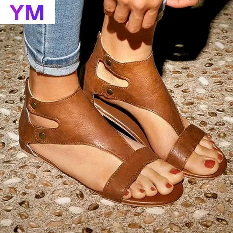 

Summer Round Toe Flat Heel Solid Women's Sandals Fashion Cross Tied Dress Shoes Zapatos De Mujer Sadalias Feminina Gladiator