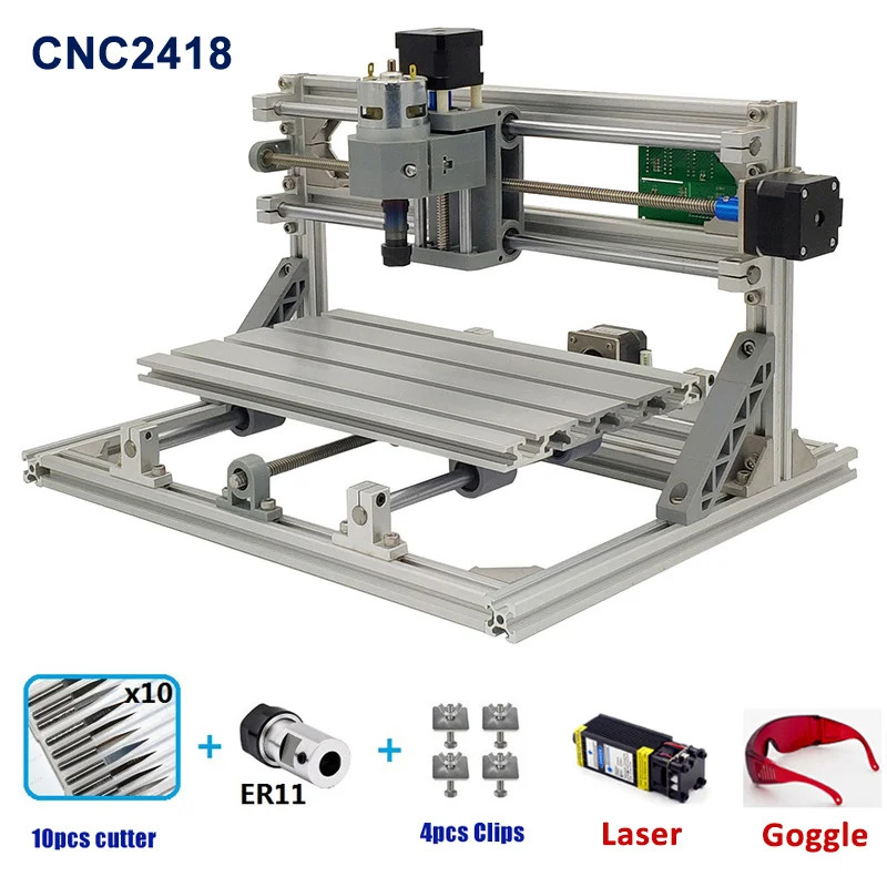 CNC2418 CNC деревообрабатывающий фрезерный станок лазерный гравер GRBL1.1F ER11 Хобби DIY гравировальный станок для дерева PCB ПВХ мини лазерная гравировка - Цвет: Add 2500mW Laser