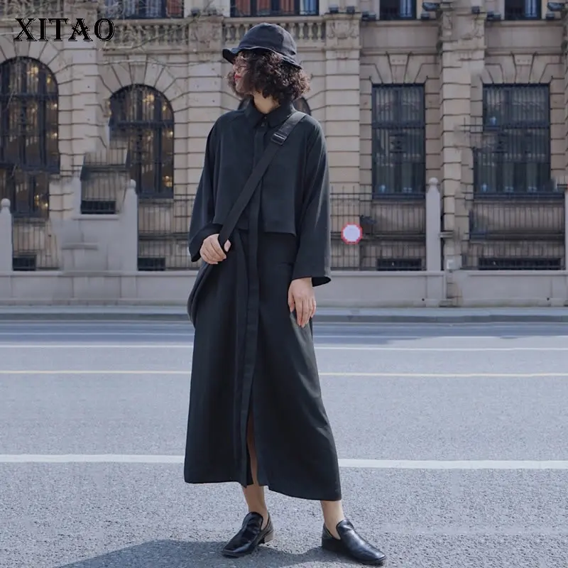 XITAO винтажное лоскутное черное платье корейская мода женская одежда 2019 Макси с