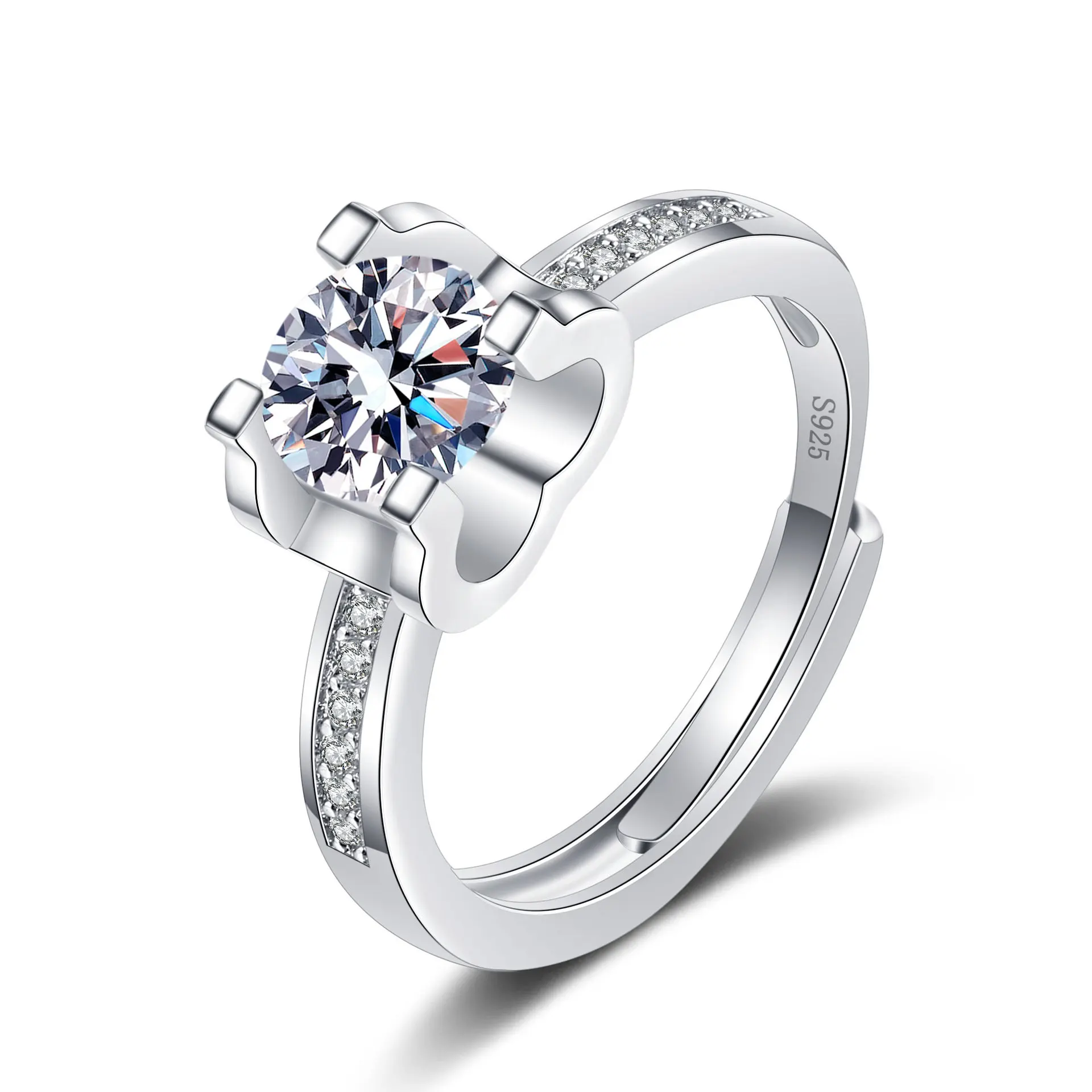 

925 Sterling Four Claws Zircon Finger Ring Classic Jewelry For Women Wedding Party Christmas Gift jz298