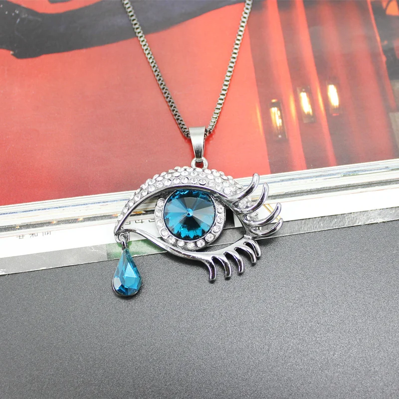 Женский кулон с ресничками стразы кристаллами длинная цепочка для свитера